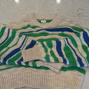 Aerie Beige, Green, and Blue Crewneck Sweater